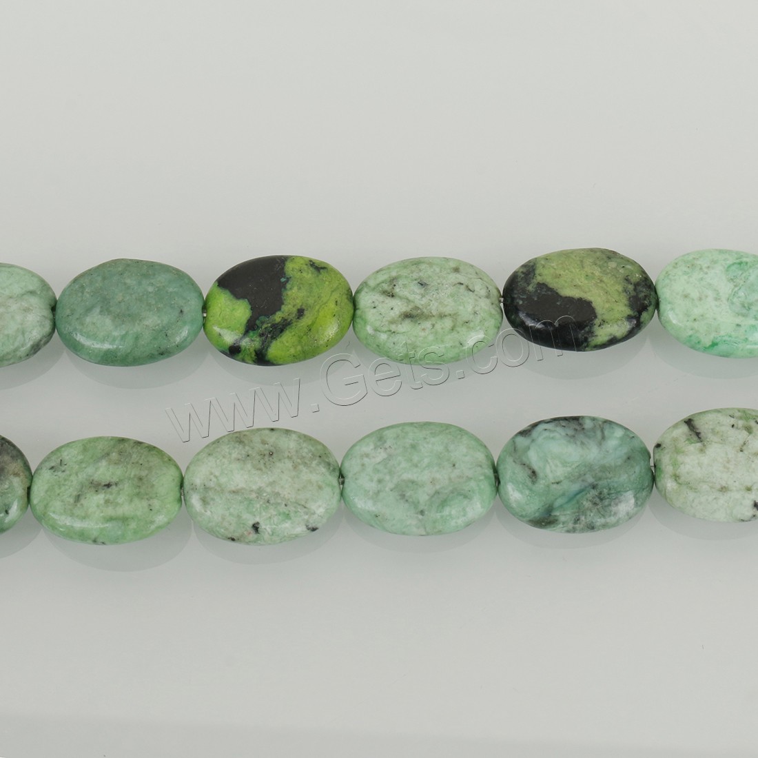 Green Grass Stone Beads, Flat Oval, DIY & different size for choice, Hole:Approx 1.5mm, Length:Approx 15 Inch, Approx 16 Inch, Sold By Strand