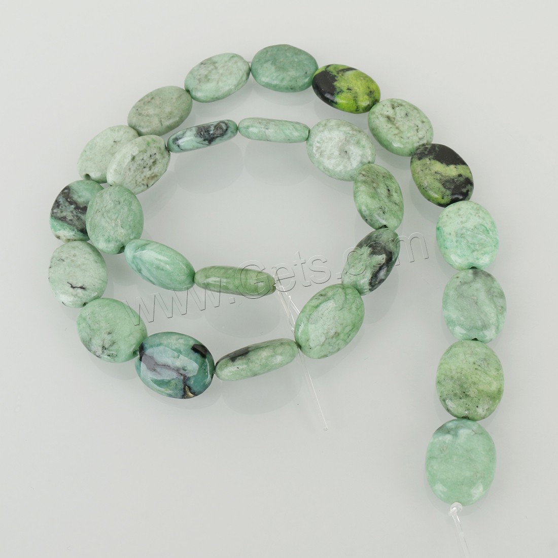 Green Grass Stone Beads, Flat Oval, DIY & different size for choice, Hole:Approx 1.5mm, Length:Approx 15 Inch, Approx 16 Inch, Sold By Strand