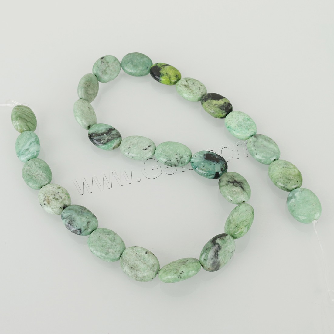 Green Grass Stone Beads, Flat Oval, DIY & different size for choice, Hole:Approx 1.5mm, Length:Approx 15 Inch, Approx 16 Inch, Sold By Strand