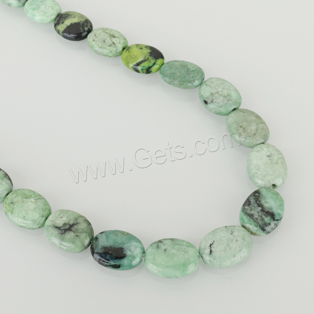 Green Grass Stone Beads, Flat Oval, DIY & different size for choice, Hole:Approx 1.5mm, Length:Approx 15 Inch, Approx 16 Inch, Sold By Strand