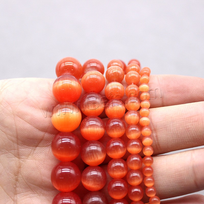 Cats Eye Beads, Round, polished, DIY & different size for choice, reddish orange, Hole:Approx 1mm, Sold By Strand