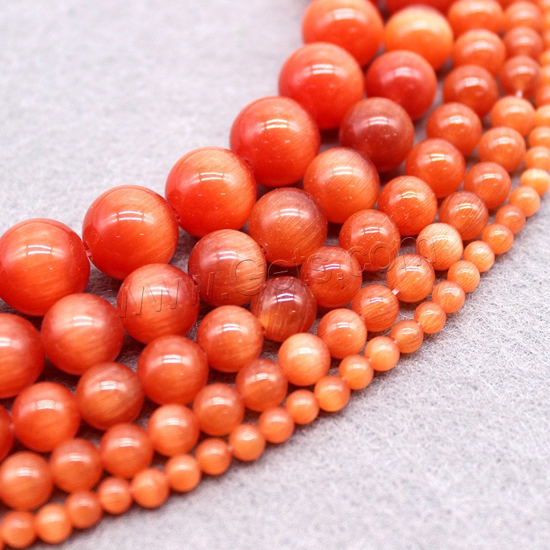 Cats Eye Beads, Round, polished, DIY & different size for choice, reddish orange, Hole:Approx 1mm, Sold By Strand