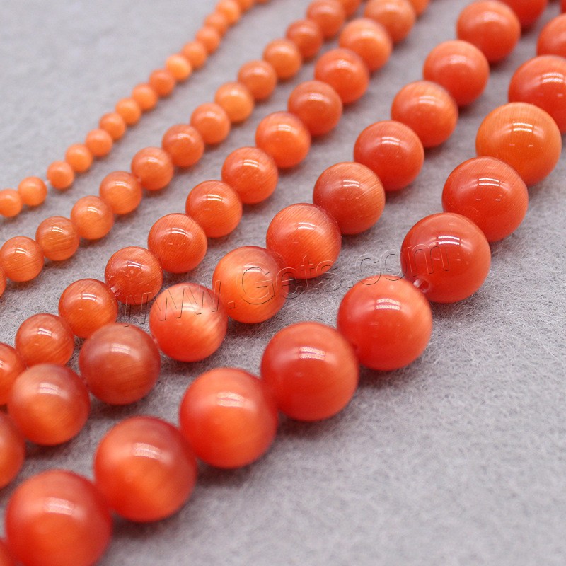 Cats Eye Beads, Round, polished, DIY & different size for choice, reddish orange, Hole:Approx 1mm, Sold By Strand