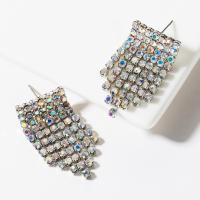 Zinc Alloy Tassel Earring, with Rhinestone, plated, fashion jewelry & for woman 