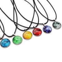 acier inoxydable collier, avec Cordon PU & verre, avec 50mm chaînes de rallonge, Placage, temps bijou bijoux & unisexe, plus de couleurs à choisir, 22mm Environ 17.71 pouce, Vendu par brin