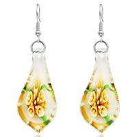 Lampwork Drop Earring, with Stainless Steel, Teardrop & for woman & fluorescent & inner flower, 38.3*18.1mm 