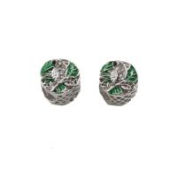 grano Europeo de aleación Zinc con diamante, aleación de zinc, chapado en color de plata, esmalte & con diamantes de imitación, verde, 12x11.5x11mm, agujero:aproximado 5mm, 30PCs/Bolsa, Vendido por Bolsa