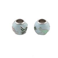 Émail Zinc Alloy European Beads, alliage de zinc, Rond, Placage de couleur argentée, émail, blue ciel Environ 5mm Vendu par sac