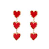 boucle d'oreille de goutte en Zinc Alloy et Émail  , alliage de zinc, Alliage de zinc puce boucle d'oreille, coeur, Placage de couleur d'or, bijoux de mode & pour femme & émail, rouge Vendu par paire