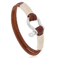 Moda pulseras de la aleación de Zinc, con cuero de imitación, chapado, Joyería & para hombre, marrón, 22cm, longitud:aproximado 8.66 Inch, Vendido por Sarta