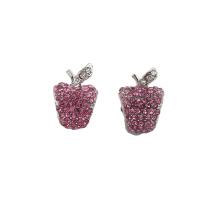 grano Europeo de aleación Zinc con diamante, aleación de zinc, Manzana, chapado en color de plata, con diamantes de imitación, Rosado, 15.5x10x9mm, agujero:aproximado 4.5mm, 30PCs/Bolsa, Vendido por Bolsa