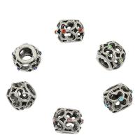 grano Europeo de aleación Zinc con diamante, aleación de zinc, chapado en color de plata antigua, con diamantes de imitación & hueco, más colores para la opción, 11x9mm, agujero:aproximado 5mm, 30PCs/Bolsa, Vendido por Bolsa