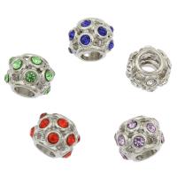 grano Europeo de aleación Zinc con diamante, aleación de zinc, chapado en color de plata, con diamantes de imitación, más colores para la opción, 11x8mm, agujero:aproximado 5mm, 30PCs/Bolsa, Vendido por Bolsa