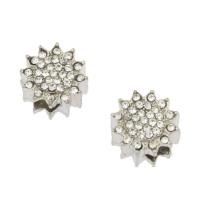 grano Europeo de aleación Zinc con diamante, aleación de zinc, Flor, chapado en color de plata, con diamantes de imitación, 13x9mm, agujero:aproximado 4.8mm, 30PCs/Bolsa, Vendido por Bolsa