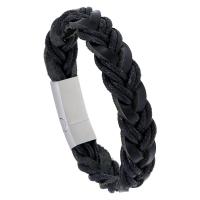 Faux cuir bracelet, avec acier inoxydable, Placage, bijoux de mode & longueur différente pour le choix & unisexe, noire, 16mm Environ 8.85 pouce, Vendu par brin