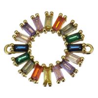 Conector de latón de cúbicos Circonia, metal, chapado en color dorado, con circonia cúbica & 1/1 aro, 24x20.5x3mm, agujero:aproximado 1.5mm, Vendido por UD