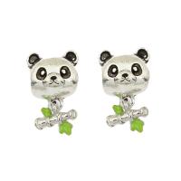 Enamel Zinc Alloy European Beads, Panda, antique silver color plated Approx 4.5mm 