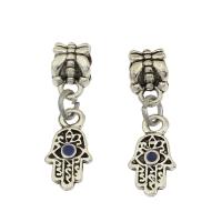 Colgantes de Europeo de aleación de cinc, aleación de zinc, Hamsa, chapado en color de plata antigua, esmalte, 6.5x27x1.6mm, agujero:aproximado 4.6mm, 30PCs/Bolsa, Vendido por Bolsa