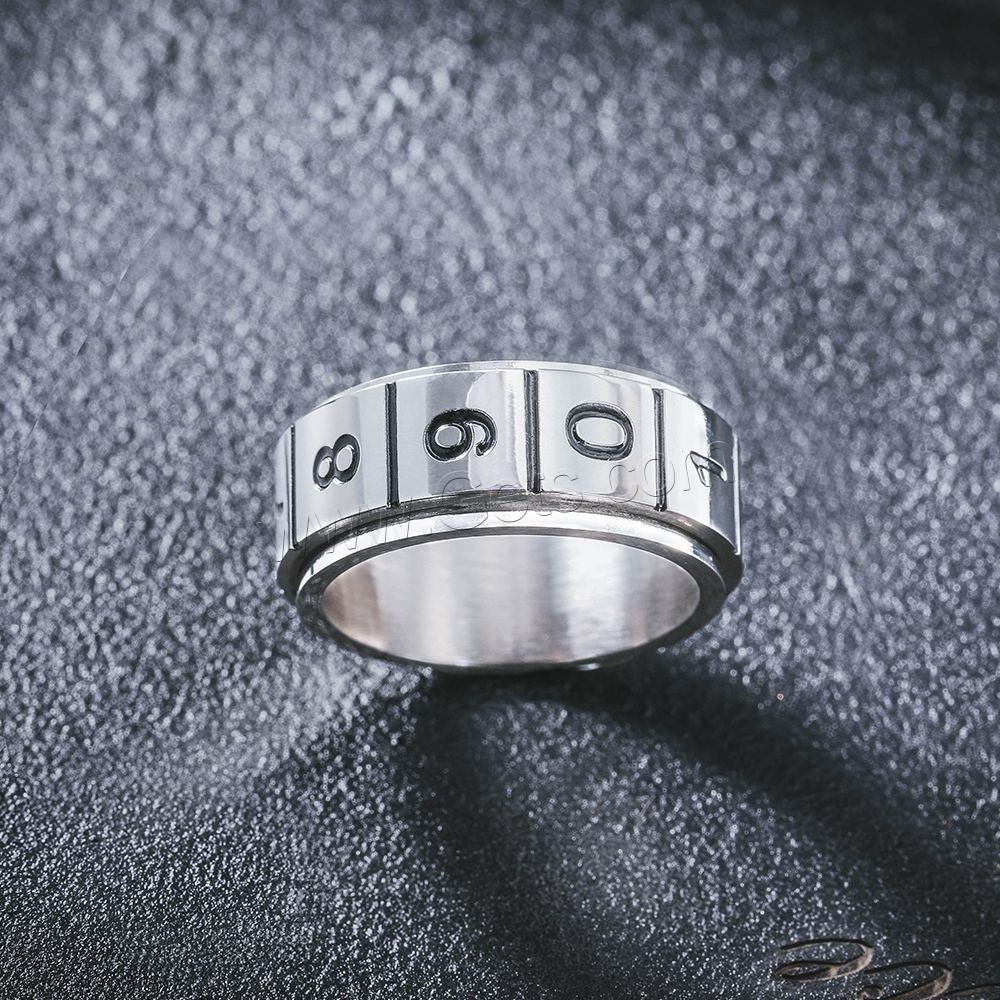 Edelstahl Fingerring, 316 L Edelstahl, plattiert, drehbare & unisex & mit einem Muster von Nummer & verschiedene Größen vorhanden, metallische Farbe plattiert, verkauft von PC