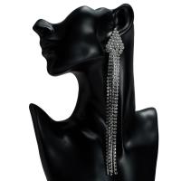 Zinc Alloy Tassel Earring, plated, fashion jewelry & for woman & with rhinestone, silver color 