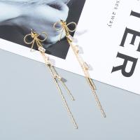 925 Sterling Silver Tassel Earring, with Cubic Zirconia, plated, fashion jewelry & for woman, golden 