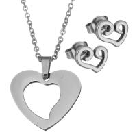 Fashion Stainless Steel Jewelry Sets, Stud Earring & necklace, Heart, oval chain & for woman, original color 1.5mm Approx 17.5 Inch 