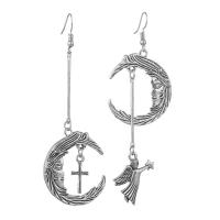 aleación de zinc Pendientes asimétricos, acero inoxidable aguja de pendiente, chapado en color de plata antigua, Joyería & para mujer, 95mm, Vendido por Par