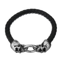 Männer Armband, Kuhhaut, 316 Edelstahl Verschluss, Schädel, unterschiedliche Länge der Wahl & Schwärzen, keine, frei von Blei & Kadmium, 58x20mm, 8mm, verkauft von Strang