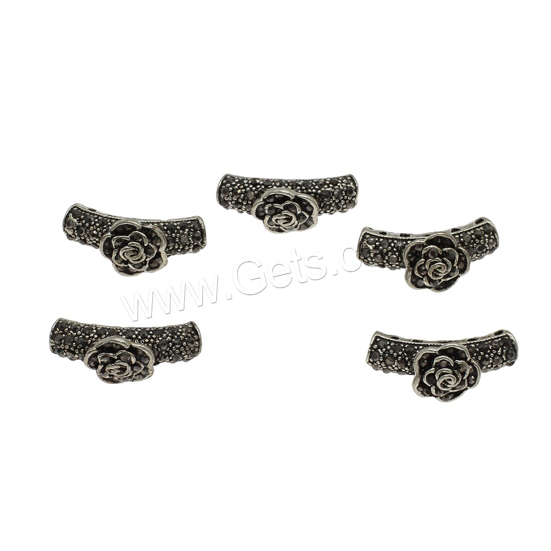 aleación de zinc abalorios de tubo curvado, chapado, micro arcilla de zirconia cúbica, más colores para la opción, 11.5x26.5mm, agujero:aproximado 3.6mm, aproximado 188PCs/KG, Vendido por KG