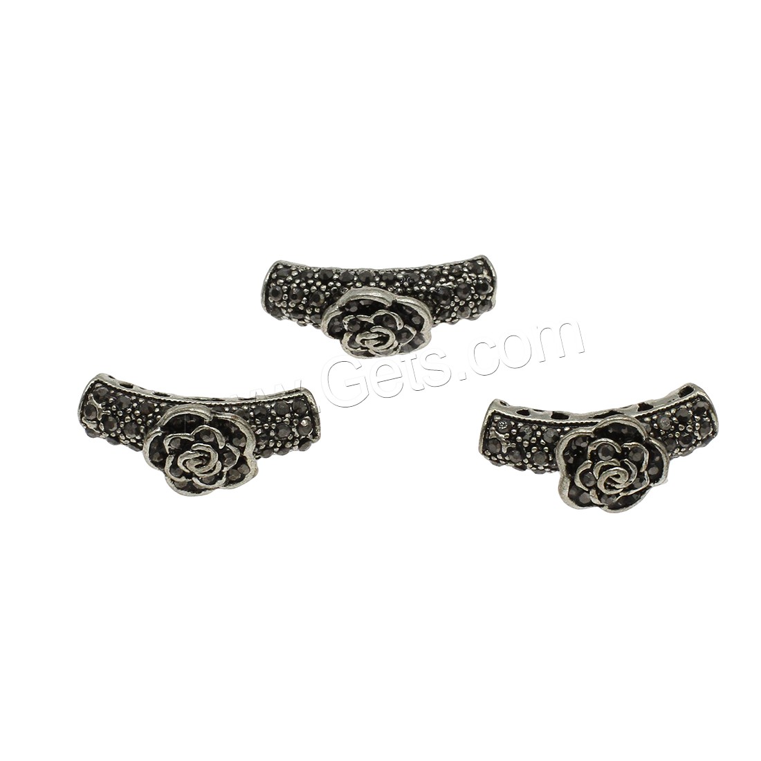 aleación de zinc abalorios de tubo curvado, chapado, micro arcilla de zirconia cúbica, más colores para la opción, 11.5x26.5mm, agujero:aproximado 3.6mm, aproximado 188PCs/KG, Vendido por KG