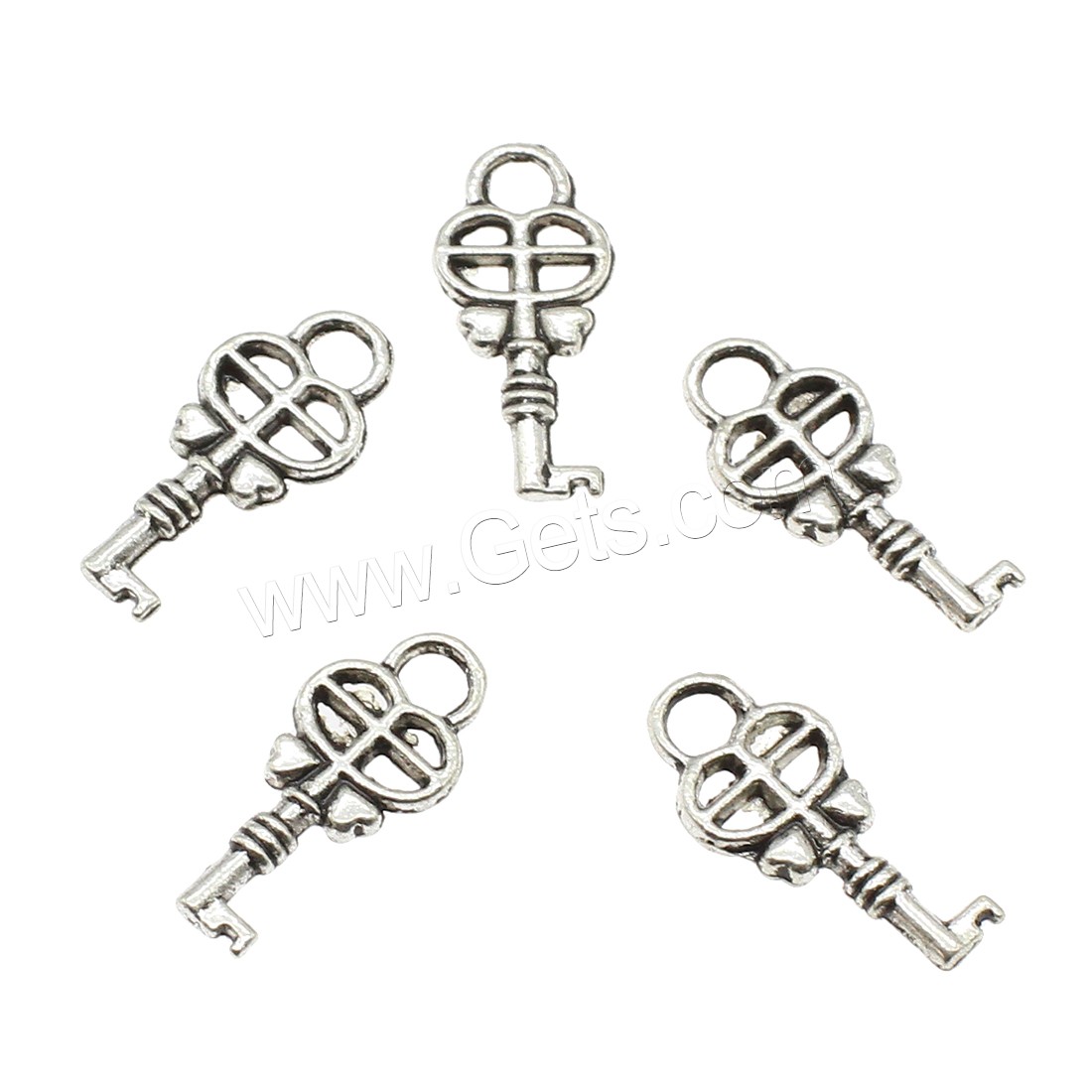 Pendentifs clé en alliage de zinc, Placage, creux, plus de couleurs à choisir, 8x19x1.5mm, Trou:Environ 2.6mm, Environ 1666PC/kg, Vendu par kg