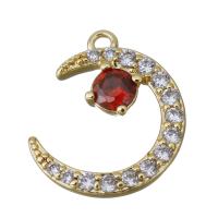 Colgante de Micro Pavé de Zirconía Cúbica, metal, Luna, chapado en color dorado, micro arcilla de zirconia cúbica, 10x12.5x2mm, agujero:aproximado 1mm, Vendido por UD