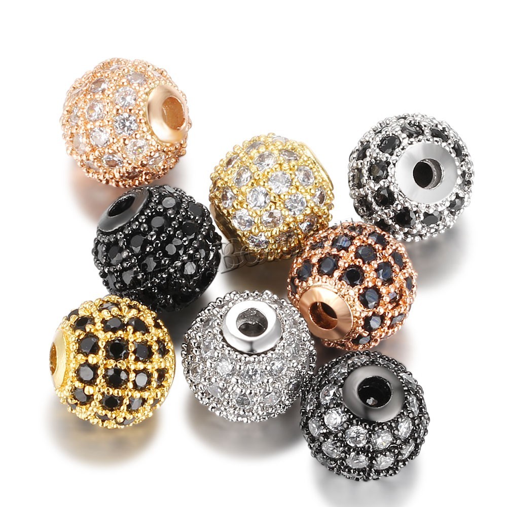 Perles zircon Micro Pave cubes, laiton, Rond, Placage, normes différentes pour le choix & pavé de micro zircon, plus de couleurs à choisir, Vendu par PC