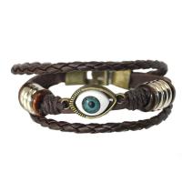 Moda pulseras de la aleación de Zinc, con cordón de cuero, tres capas & Ajustable & Joyería & para hombre, más colores para la opción, 213mm, Vendido por UD