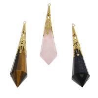 Gemstone Pendantifs en laiton, pierre gemme, avec laiton, Placage de couleur d'or, différents matériaux pour le choix & facettes, 77*17mm Environ 1.5mm, Vendu par PC