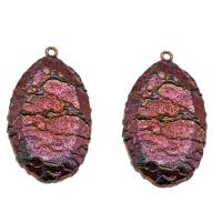 Fossile marin Pendentif, avec laiton, ovale plat, Plaqué de couleur de cuivre antique Environ 2mm, Vendu par PC