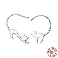 Plata de ley 925 Pendientes asimétricos, Gato, chapado en platina real, Joyería & para mujer, 25x30mm, 20x25mm, Vendido por Par