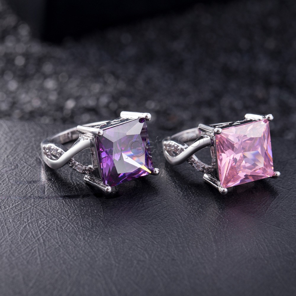 Anneau de cuivre de Zircon, laiton, Placage de couleur argentée, normes différentes pour le choix & pour femme & avec zircone cubique, plus de couleurs à choisir, Vendu par PC