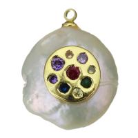 pendentif en laiton de perle d'eau douce cultivée, avec perle d'eau douce cultivée, Placage de couleur d'or, bijoux de mode & avec zircone cubique Environ 1.5mm, Vendu par PC