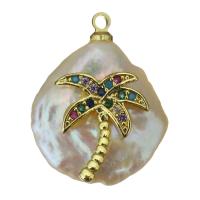 pendentif en laiton de perle d'eau douce cultivée, avec perle d'eau douce cultivée, Placage de couleur d'or, bijoux de mode & pavé de micro zircon Environ 1.5mm, Vendu par PC