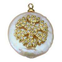 pendentif en laiton de perle d'eau douce cultivée, avec perle d'eau douce cultivée, Placage de couleur d'or, bijoux de mode & pavé de micro zircon Environ 1.5mm, Vendu par PC