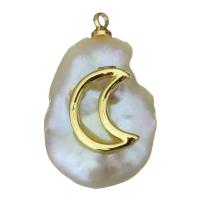 pendentif en laiton de perle d'eau douce cultivée, avec perle d'eau douce cultivée, Placage de couleur d'or, bijoux de mode Environ 1.5mm, Vendu par PC