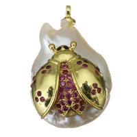 pendentif en laiton de perle d'eau douce cultivée, avec perle d'eau douce cultivée, Placage de couleur d'or, bijoux de mode & pavé de micro zircon Environ 1.5mm, Vendu par PC