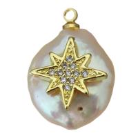 pendentif en laiton de perle d'eau douce cultivée, avec perle d'eau douce cultivée, Placage de couleur d'or, bijoux de mode & pavé de micro zircon Environ 1.5mm, Vendu par PC