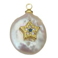 pendentif en laiton de perle d'eau douce cultivée, avec perle d'eau douce cultivée, Placage de couleur d'or, bijoux de mode & pavé de micro zircon Environ 1.5mm, Vendu par PC