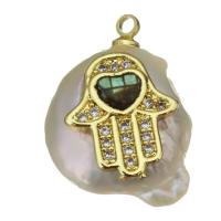 laiton Pendentif, avec coquille noire & perle d'eau douce cultivée, Placage de couleur d'or, bijoux de mode & pavé de micro zircon Environ 1.5mm, Vendu par PC