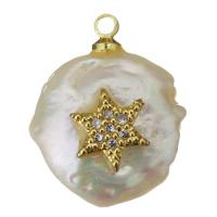 pendentif en laiton de perle d'eau douce cultivée, avec perle d'eau douce cultivée, Placage de couleur d'or, bijoux de mode & pavé de micro zircon Environ 1.5mm, Vendu par PC