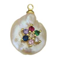 pendentif en laiton de perle d'eau douce cultivée, avec perle d'eau douce cultivée, Placage de couleur d'or, bijoux de mode & avec zircone cubique Environ 1.5mm, Vendu par PC