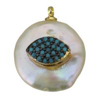 pendentif en laiton de perle d'eau douce cultivée, avec perle d'eau douce cultivée, Placage de couleur d'or, bijoux de mode & pavé de micro zircon Environ 1.5mm, Vendu par PC