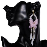 Boucle d'oreille en alliage de zinc en plastique perle, avec lacet & perle de plastique, Placage, bijoux de mode & pour femme, plus de couleurs à choisir, Vendu par paire